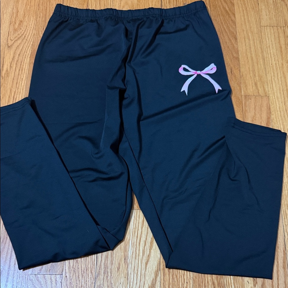 SHEIN Black Leggings with Pink Bow Detail